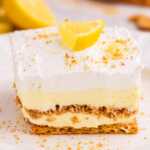 Frontal view of a slice of Lemon Icebox Cake.
