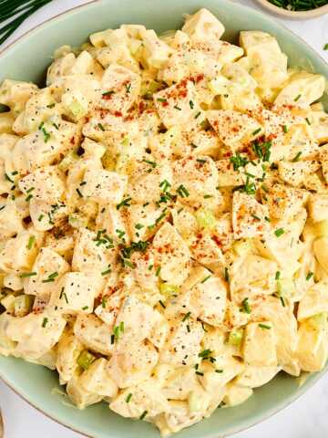Bowl with creamy potato salad.
