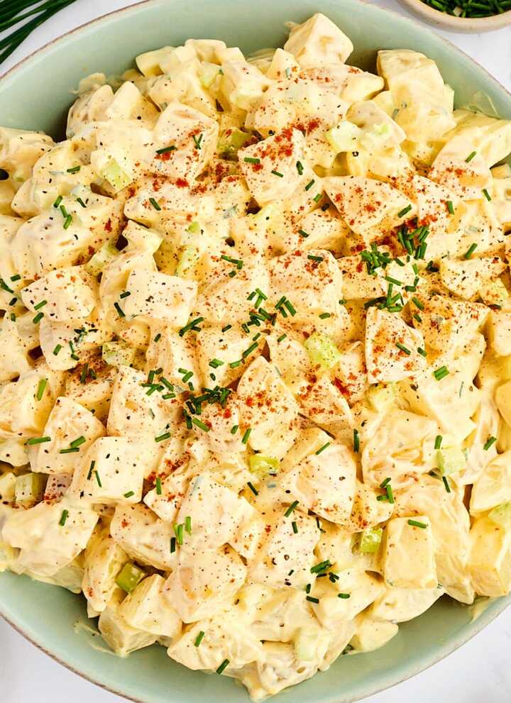 Bowl with creamy potato salad.