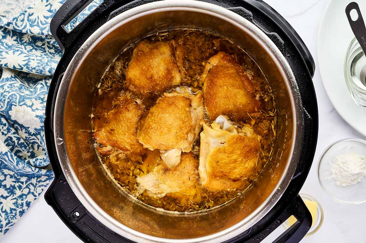 Chicken thighs in pressure cooker.