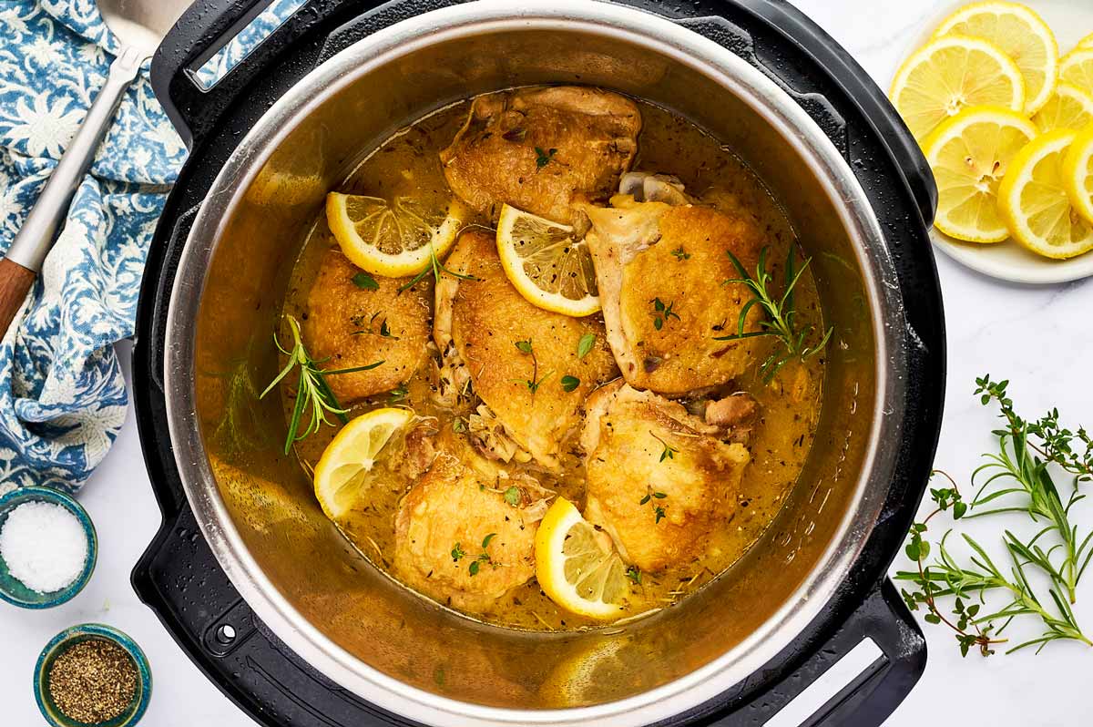 Instant pot lemon chicken overhead.
