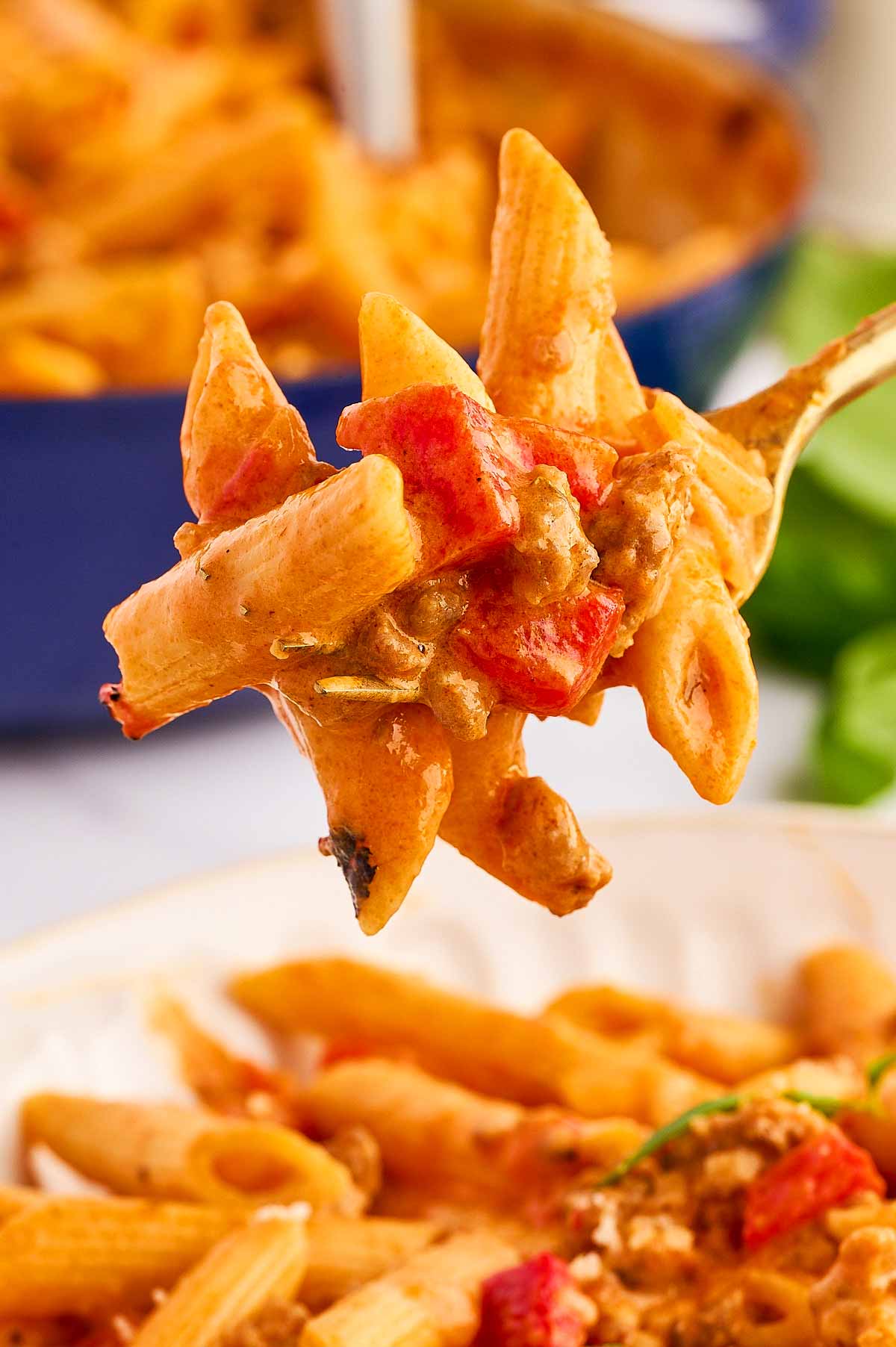 Fork with Italian Sausage Pasta and Peppers.