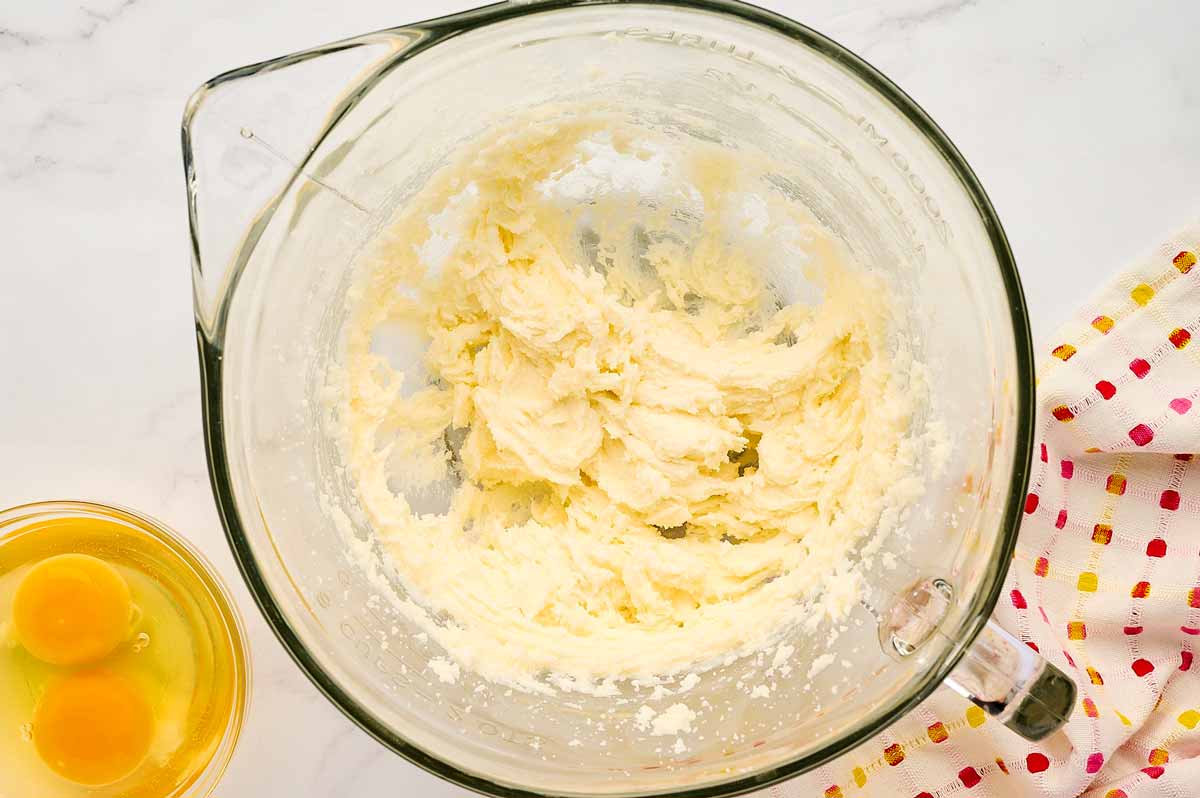 Creaming butter and sugar.