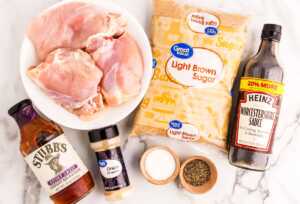 Ingredients to make bbq pulled chicken.