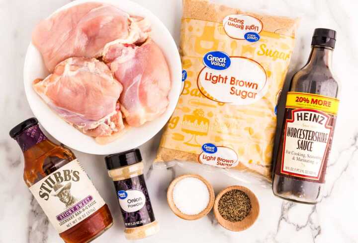 Ingredients to make bbq pulled chicken.