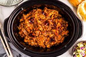 BBQ Pulled Chicken in a slow cooker.
