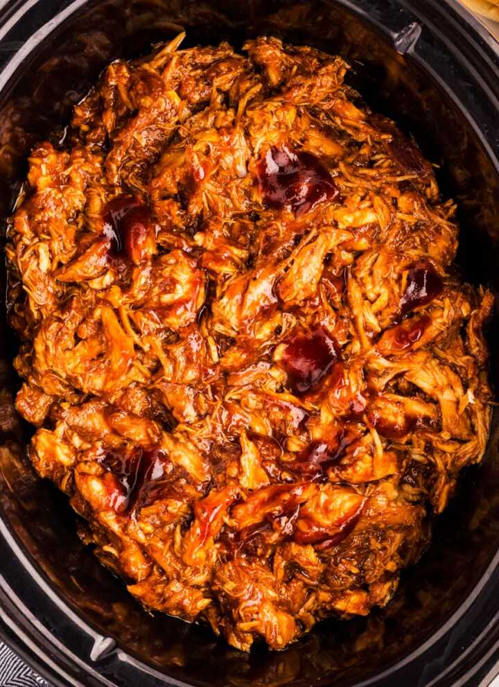 BBQ Pulled Chicken in a slow cooker.