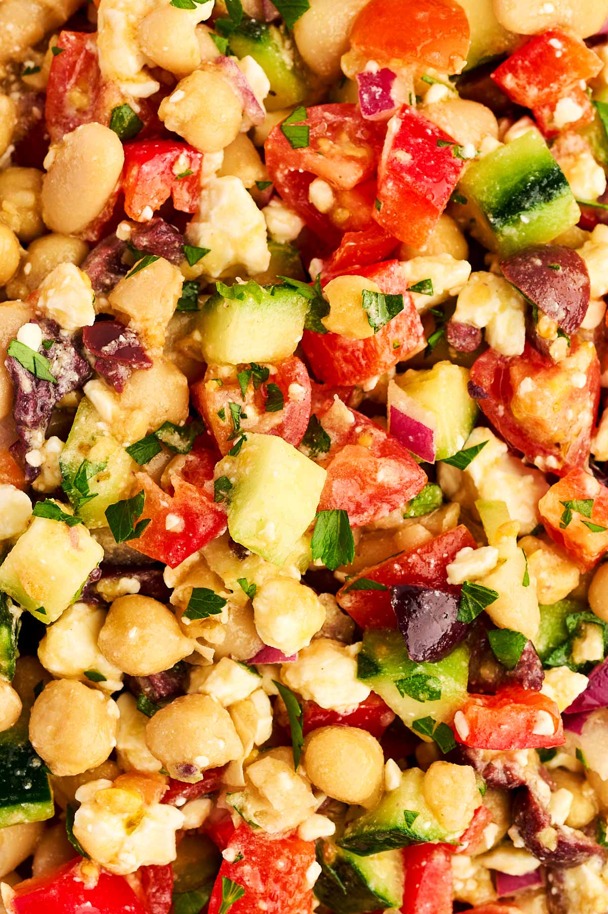 Close up photo of Greek Chickpea Salad.