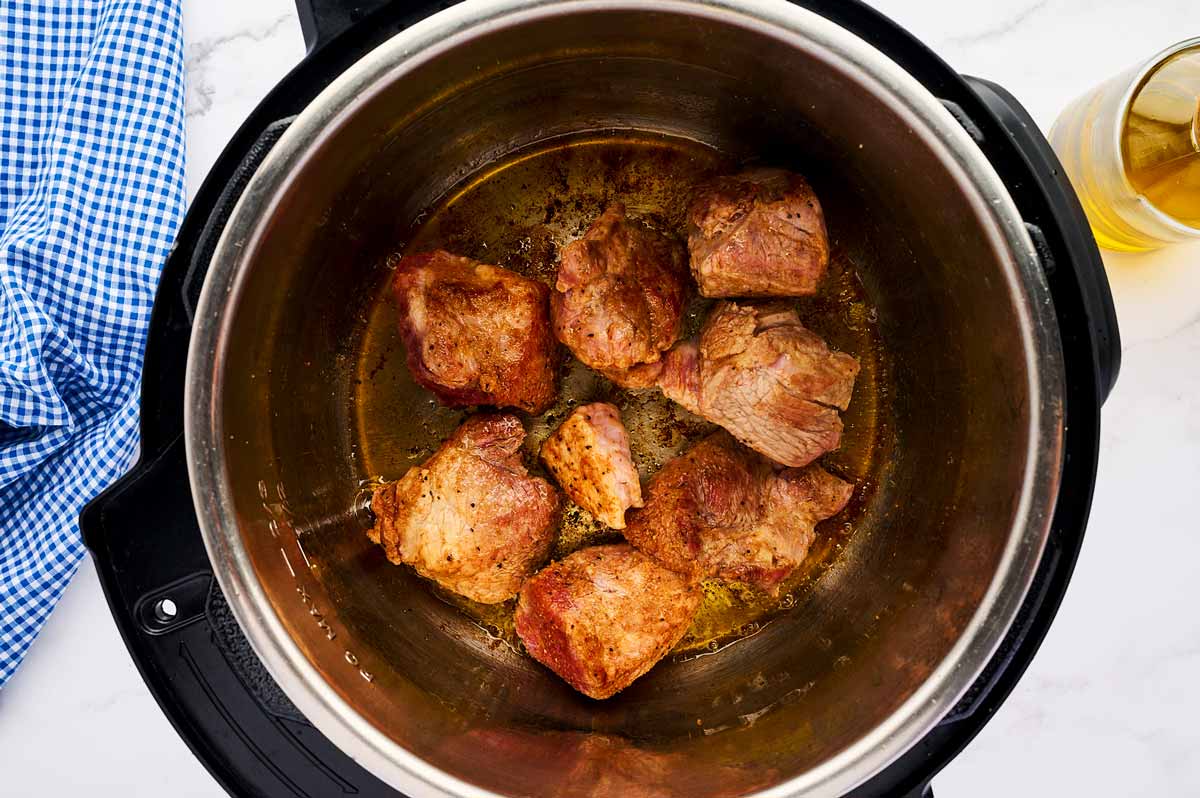 Browned meat in instant pot.