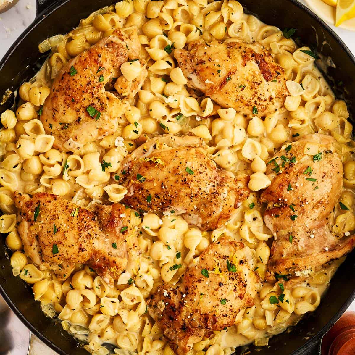 One Pan Chicken Thighs and Pasta