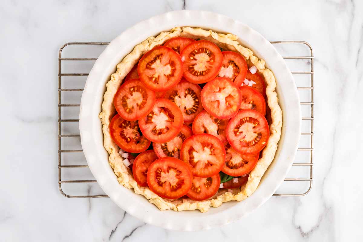 Tomato layer in a tomato pie.