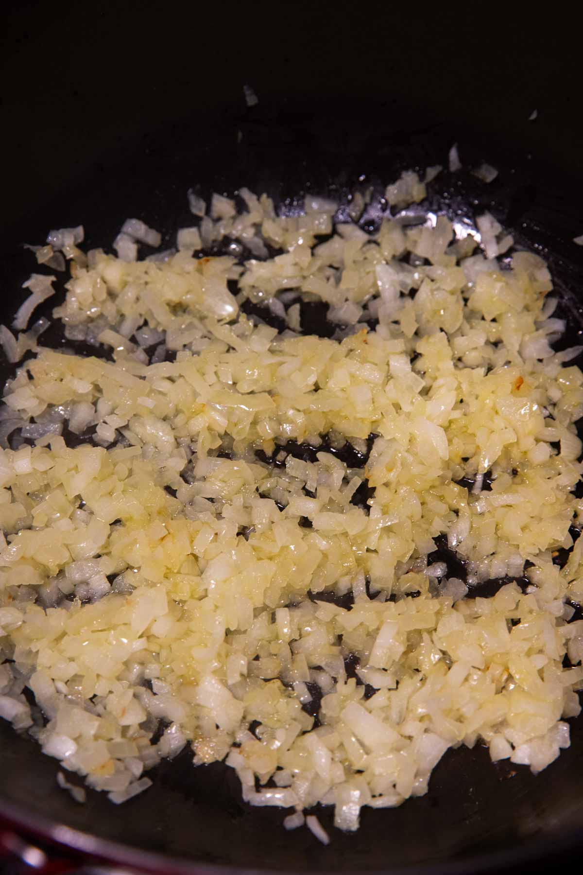 Sautéed onion in cast iron pot.