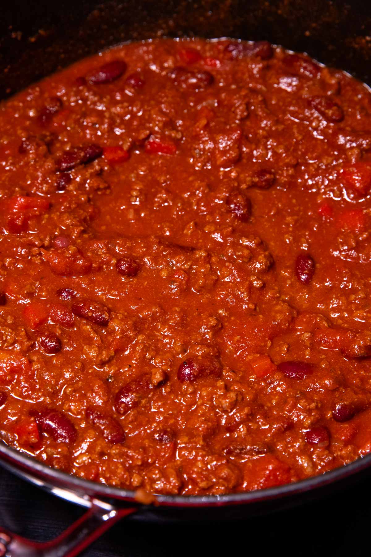 Chili before simmering in cast iron pot.
