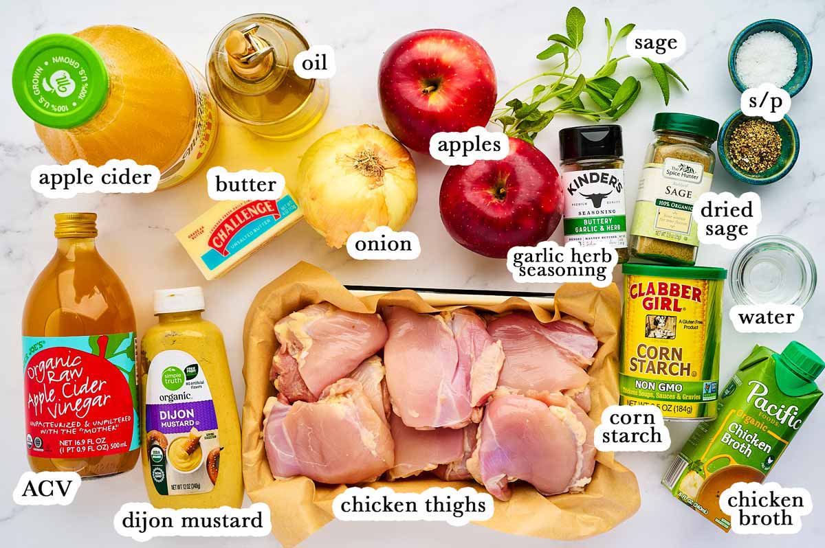 Ingredients for Apple Chicken Skillet with text labels.