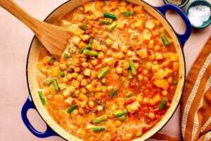 Simmering chickpea curry.