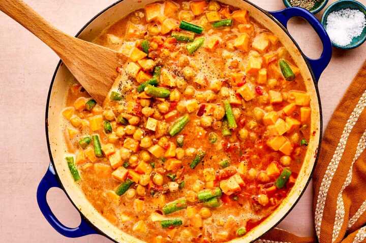 Simmering chickpea curry.